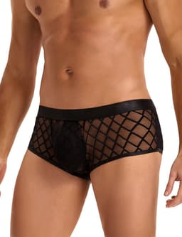 Zwarte heren boxershorts met doorzichtige mesh - maat S/M - mens sexy sheer black boxer underwear - trendy heren ondergoed erotiek - BDSM - clubwear latex mannen — thumbnail 2