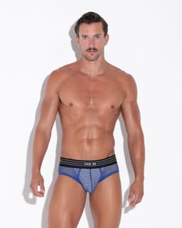 CODE 22 Openwork Brief Steel Blue - MAAT L - Erotisch Heren Ondergoed - Slip voor Man - Sexy mannen Slip — thumbnail 4