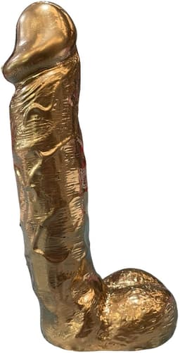 Handbeschilderde Piemelkunst van Keramiek Gips – Uniek Kunstobject – 18,5 cm – Cadeau & Decoratie - glanzend goud — thumbnail 2