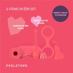 Erotische Geschenkset - Seksspeeltje - Koppels - Erotiek - Masturbator Sleeve - Oogmasker - Vinger Vibrator - Dobbelstenen - Handboeien - Vibrerende Kegelballen - Unisex - Roze - FeelzToys - You & Me — thumbnail 2
