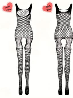 Sexy Lingerieset Dames – Erotische Lingerie – 4-delige Catsuit Set – Open Kruis Bodystockings – Zwarte Lingerie met Kant & Visnet – Verleidelijke Nachtkleding – Plus Size Friendly – One Size voor XS t/m XXL – Dare to Undress – Fierce Seduction – Maat — thumbnail 3