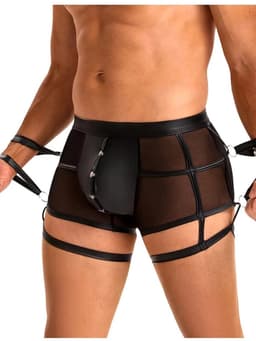 Leren boxershort met boeien - kinky - nachtclub - fetisj - Maat L — thumbnail 3
