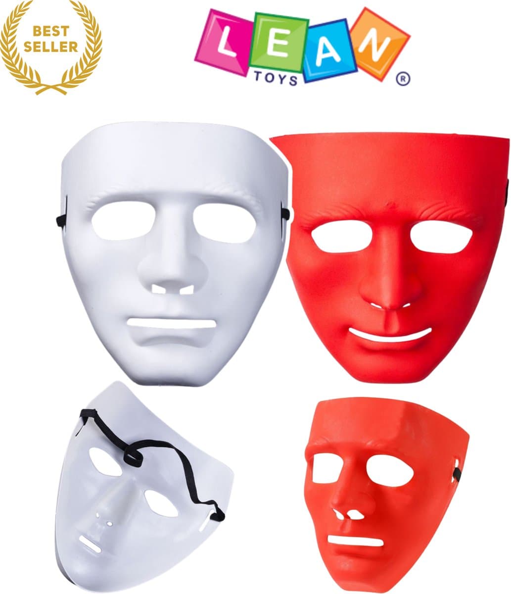 Carnaval Anonymous Masker – Wit of Rood – Verkleedmasker met Elastiek – Lichtgewicht Kunststof Masker voor Halloween, Feest, Theater of DIY Decoratie – Universele Maat voor Kind & Volwassene – Met Ebook — afbeelding 1