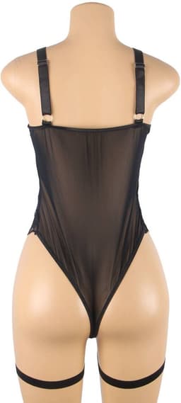 Sexy Lingerie - Luxe Erotische Body met kant - Half open cups - Strapless - Harnas - Shapewear - Jarretelbanden - Bondage look- Strappy Harness – Lingerie Top Teddy - Erotiek - Uitdagend - PLUS SIZE - Kleur Zwart - Maat XL-XXL — thumbnail 9
