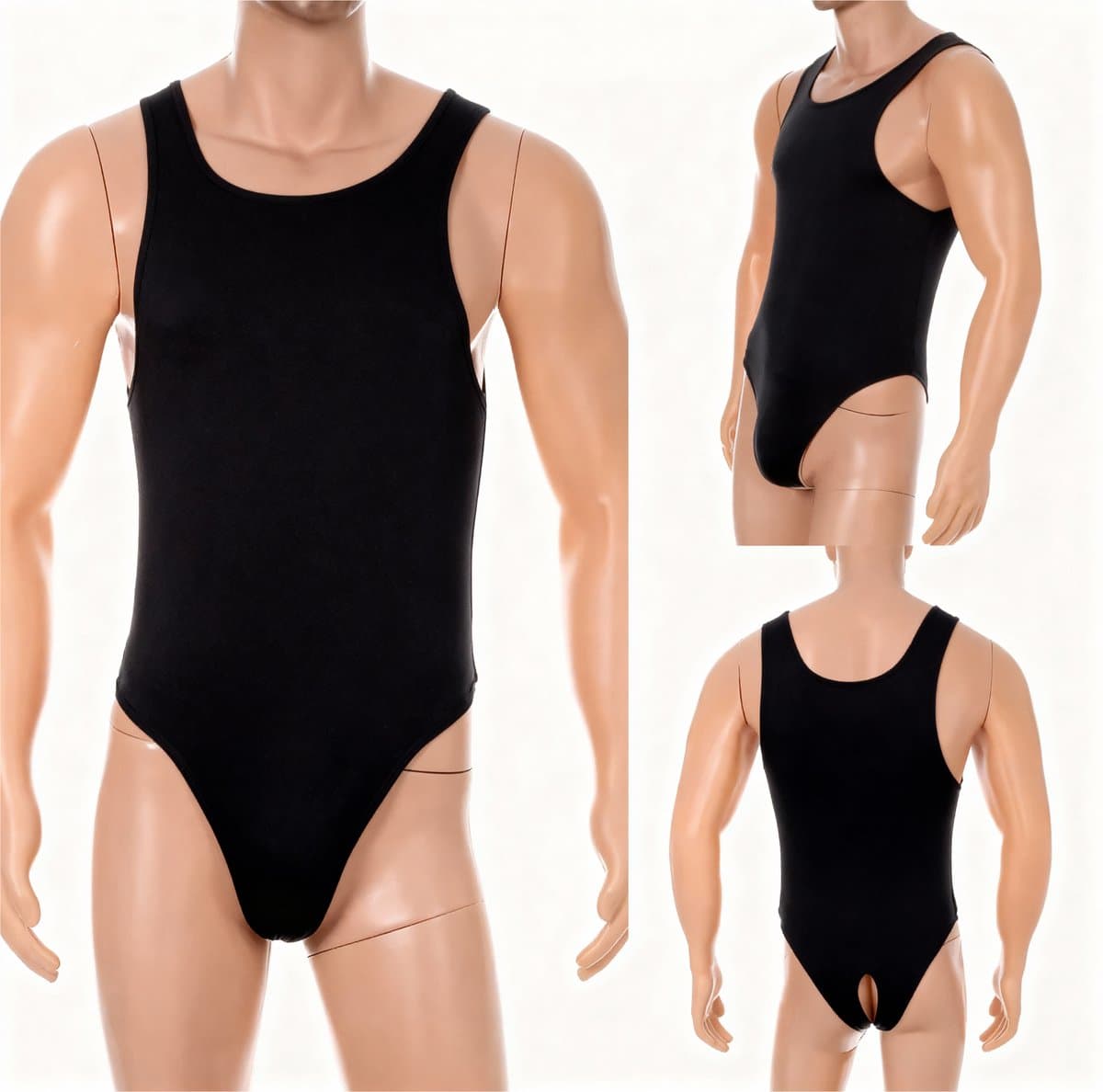 Open Billen Bodysuit Heren - Lingerie - Gay - Zwart - Shirt - Anus — afbeelding 1