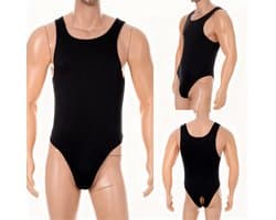 Open Billen Bodysuit Heren - Lingerie - Gay - Zwart - Shirt - Anus