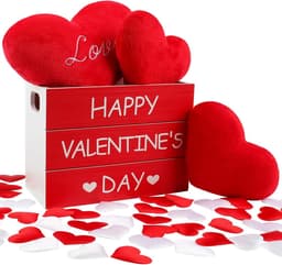 Houten Valentijnsdag Decoratieset met Pluche Harten en Rozenblaadjes — thumbnail 1