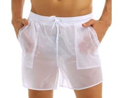 Semi Transparante Lingerie Broek - Heren - Korte Broek - Wit - Doorschijnend