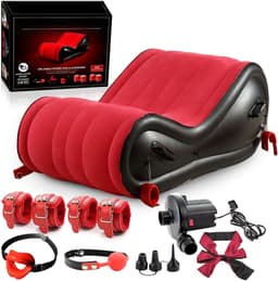 Sex Kussen - 6 Accessoires - Inclusief Seksspeeltjes - Inclusief Elektrische Pomp - Opblaasbaar Seks Kussen - Seks Meubel - BDSM Speelgoed - PVC met Zacht Fluweelcoating - Zwart/Rood - Discreet Verzonden — thumbnail 1