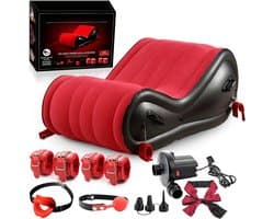 Sex Kussen - 6 Accessoires - Inclusief Seksspeeltjes - Inclusief Elektrische Pomp - Opblaasbaar Seks Kussen - Seks Meubel - BDSM Speelgoed - PVC met Zacht Fluweelcoating - Zwart/Rood - Discreet Verzonden