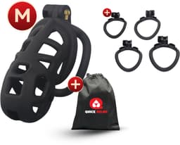 Quick Relief Elite Lock™ Medium - Chastity cage - Kuisheidskooi met 4 ringmaten - Kuisheidskooi voor Mannen - Sissy - Cock Cage - Zwart — thumbnail 1