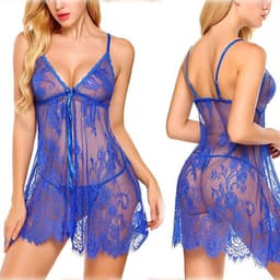Prachtige complete Sexy NachtJurk met String, Nachtmode voor Dames, sexy Lingerie,Sexy Pyjama dames babydoll, Nachtjapon  "Blauwe",maatM — thumbnail 1