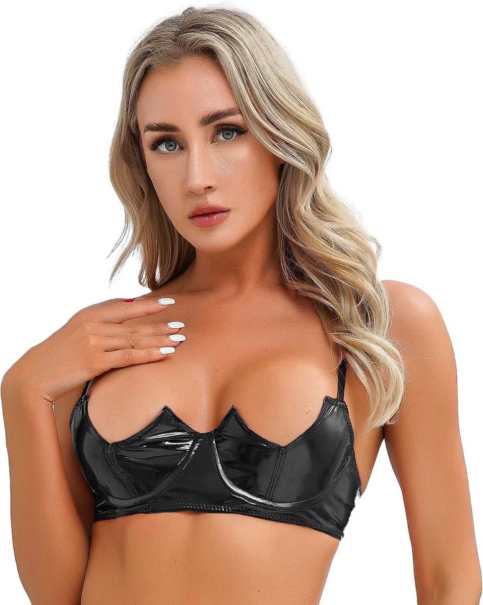 Uitdagende half open latex wetlook BH - Erotische Beha - Push up - Sexy lingerie - Halve borst zichtbaar — afbeelding 1