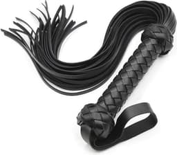 XL - 48 cm! Fetish Black PU Lederen Zweep Handvat Spanking Paddle Knoet Flirt BDSM Volwassen Game Grote Zweep Erotische Speeltjes voor vrouwen - Stellen — thumbnail 1