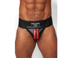 Mister b leather premium jockstrap black /red large