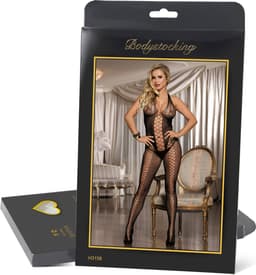 Sexy Lingerie - Erotische Catsuit Open kruis en blote rug - Jarretel met Netkousen - Bodysuit - Bodystocking - Visnet - Sexy Teddy - Fishnet - Erotiek - Kleur Zwart - PLUS SIZE - Maat XS-M — thumbnail 4