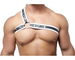 Mister B - Harnas - Neopreen Triangle Harnas - Zwart Wit - Maat L/XL
