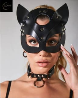Sexy Leren Kattenmasker met Gratis Chockerset Dames – Luxe Kinky Masker – Lingerie Accessoire – Erotische Lingerie – Sexy Lingerie – BDSM Masker – Zwart – Kinky & Rollenspel –Verstelbaar – Fetish – Cadeau – Festivallook – Wasteland – Dare to Undress — thumbnail 2