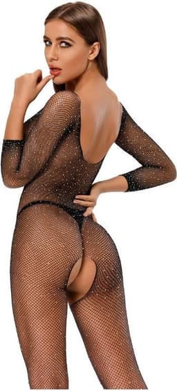 CHPN - Sexy bodysuit van kant - Kanten bodysuit met glitter - Sexpakje - Met open kruis - Peek-a-boo - Sexy Lingerie Set - One Size - Sexy Body - Zwart - Lace — thumbnail 3