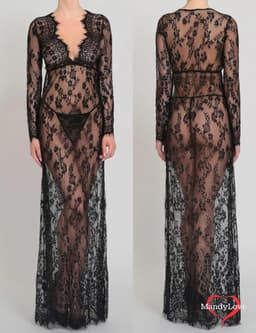 Verleidelijke transparante zwart kanten maxi jurk met lange mouwen – Sexy lingerie jurk nachtkleding - Cover-up jurk - Strandjurk - Sexy kleding - Transparent white lace maxi dress with long sleeves — thumbnail 2