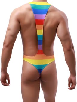 Sexy Heren Bodysuit - Jockstrap G-String Ondergoed in Regenboog Kleuren - Pride Lingerie Mankini voor Mannen - Maat L — thumbnail 4