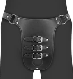 PU Leather Chastity Belt with Straps - Black — thumbnail 4