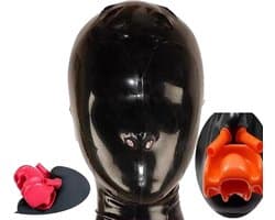 OUYLAF Latex Masker - bdsm masker - latex hood - latex masker bdsm - bdsm - latex erotiek - zwart - Dragen van beugel + neussonde - (M)