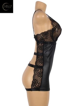 Sexy Lingerieset Dames – Latex Wetlook jurkje – Lingerie Erotisch Dames – Erotische Lingerie – Sexy Lingerie – Chique – High End Bodysuit – Leren PU Body Jurk– Leatherlook – Luxe Nachtkleding – BDSM – Clubwear – Wasteland – Dare to Undress – Maat S — thumbnail 13