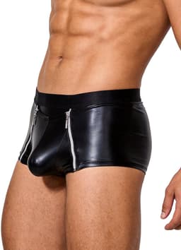 Sexy Heren Boxer Lederlook met Dubbele Rits - PU Wetlook Open Kruis Boxershort Mannen - Fetish & Clubwear - Maat XL — thumbnail 3