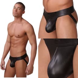 Heren Latex Look String – Open Achterkant Design – Sexy Ondergoed voor Mannen – Erotisch Lingerie - Maat M — thumbnail 2