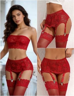 Rode jarretelgordel set met 6 banden - Verstelbaar en comfortabel voor dames — thumbnail 2