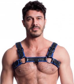 665 Vegan - Bulldog Harnas - PU Leer - Zwart/Blauw - Maat 2XL — thumbnail 2