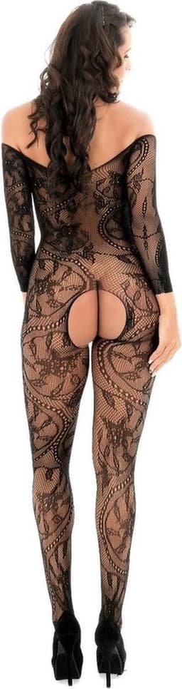 Luxe Erotische Bodysuit I Lingerie Set I Sexy Erotisch Ondergoed I Bloem Patroon I Open Kruis & Open Billen I One Size EU S/M I Zwart — thumbnail 4
