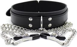 Choker met tepelklemmen - Kunstlederen halsband - Hals band - Rollenspel - Zwart - Erotiek - Sexspeeltje - Tepel klemmen - CHPN — thumbnail 3