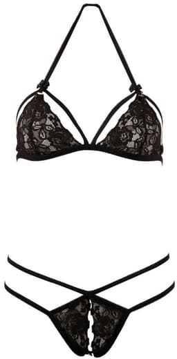 Cottelli Collection – Lingerie Set met Erotische Ondertoon Open String en Losse Cups – Maat L - Zwart — thumbnail 2