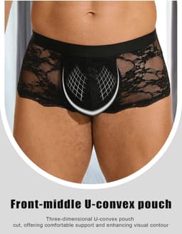 Transparante Kanten Boxershorts voor Heren - Hipster Ondergoed met Comfortabele Tailleband en Gekruiste Strepen - Grote Maat — thumbnail 2