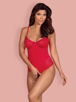 Obsessive Jolierose Open Kruis Teddy - Erotische Body - Maat S/M - Rood — thumbnail 9