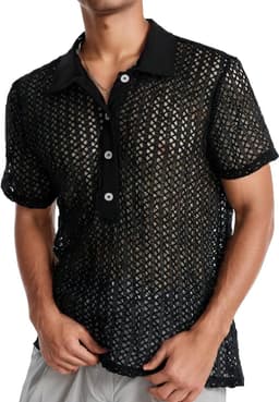 Transparante Mannelijke Mesh T-shirt voor Disco en Zomer met Zakjes en Lingerie Stijl — thumbnail 1