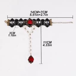 Gothic Choker Kant Halsketting met Roos Armband en Ring Set - Victoriaanse Halsketting — thumbnail 3
