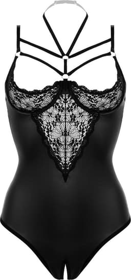 Christine le Duc - Wetlook Body met Open Kruis en Cup - Lingerie Erotisch - Gemma - Zwart — thumbnail 6