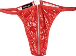 BamBella® Erotische onderbroek - Maat S/M - Wetlook string Dames - Rood Datex mix latex en stof ondergoed Sexy BDSM kleding met rits open kruis — thumbnail 5