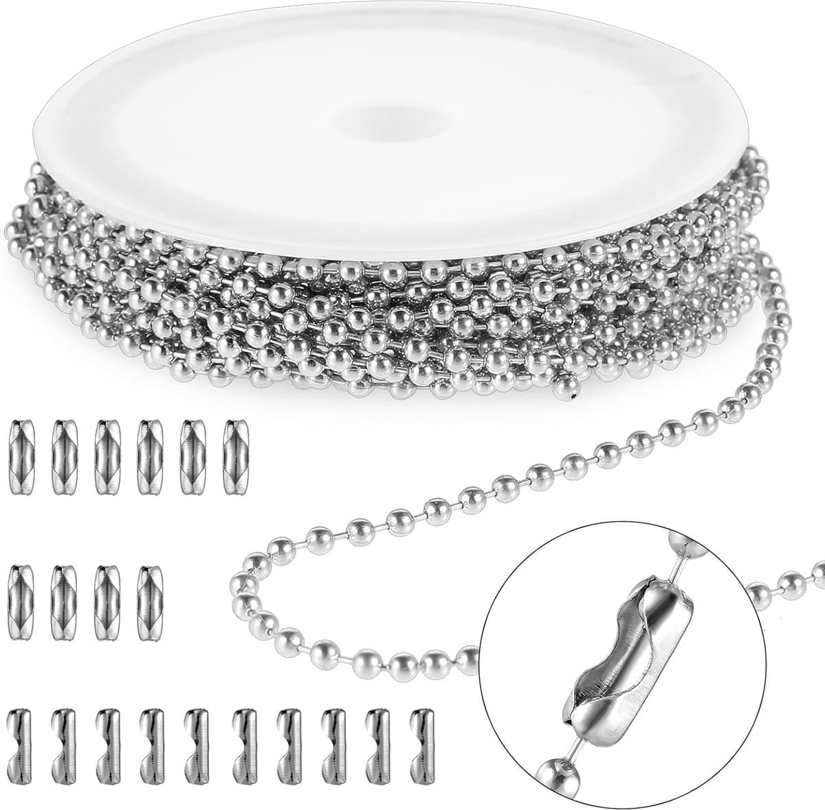 Stainless Steel Ball Chain - Silver Ball Chain met Matching Connectors - Chains voor Sieraden Maken - DIY voor Dog Tags, Halskettingen, Oorbellen — afbeelding 1