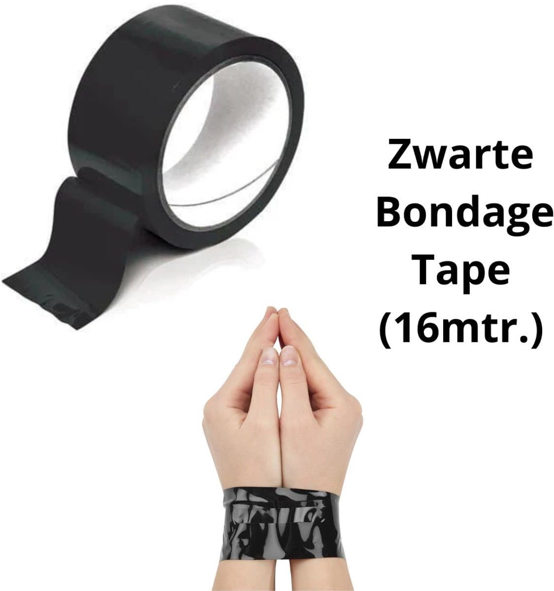 Zwarte Bondage Tape (16m) – Lijmvrije Elektrostatische PVC BDSM Tape voor vastbinden — afbeelding 1