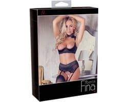 Abierta Fina Elegante Jarretel Set Met Open Kruisje - Zwart