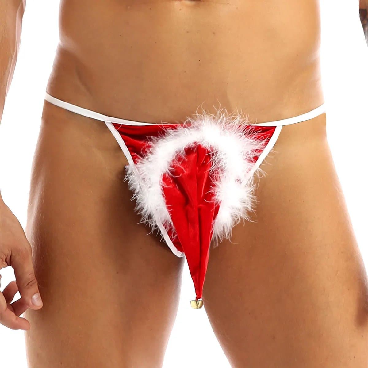 Kerst string-Kerstlingerie-Heren-Mannen-Sexy-Opwindend-Rood-Belletje-Wit-Erotisch-Goedkoop — afbeelding 1