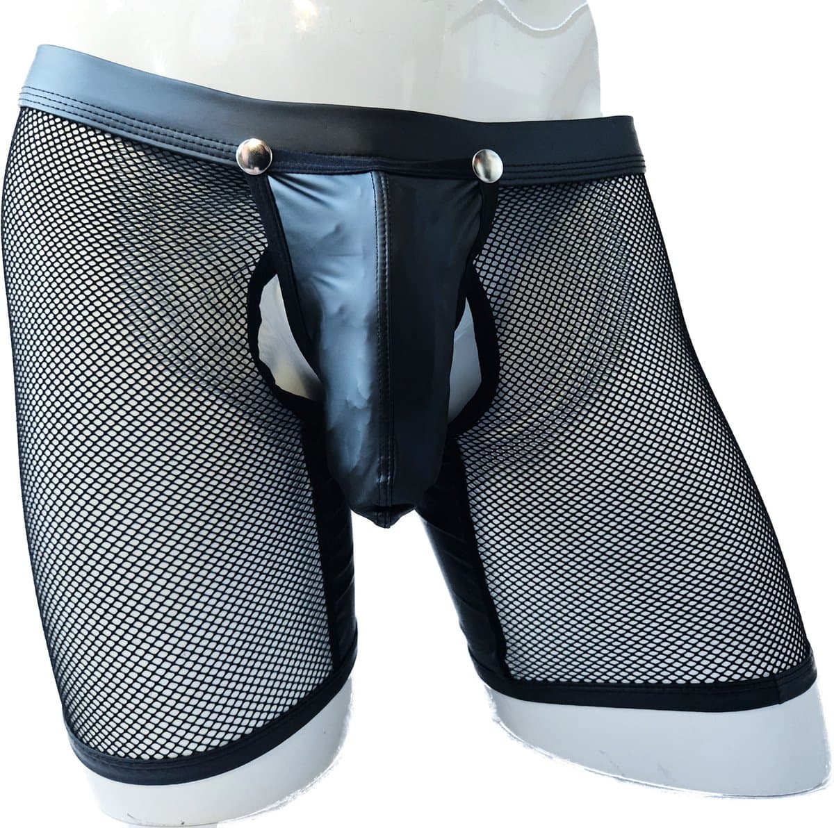 BamBella® L/XL open kruis Boxer short kant voor mannen - doorzichtig BDSM Erotische Sexy Lingerie lang Heren - Zwart mannen ondergoed slip — afbeelding 1