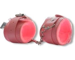 JT Products Bondage Handboeien Roze Erotiek Set voor BDSM - Seksspeeltjes Set Voor Koppel - Lederen Handboeien & Metalen Ketting - Sex Toys Kado - Seks Cadeau Hem & Haar - Kinky Cadeautjes Volwassenen - Erotisch Verjaardag Cadeautje Mannen & Vrouw