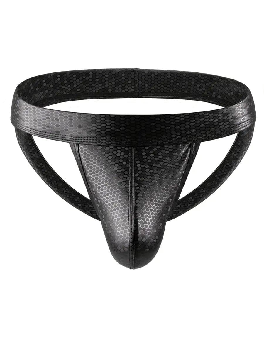 LekkerStout Jockstrap - Zwart - PU Leder - Honingraat - Maat L | LS192 — afbeelding 1