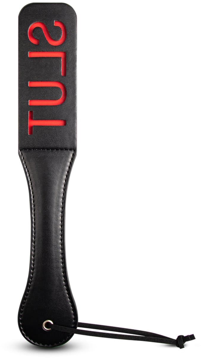 BDSM Paddle SLUT – Zwart/Rood – PU Leer – Ondeugend Spanking Accessoire voor Rollenspel & Dominantie — afbeelding 1