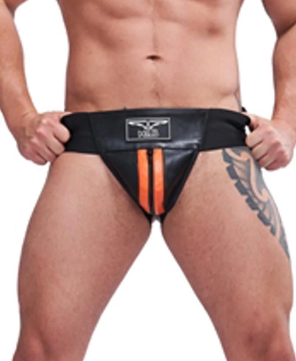 Mister B leren premium jockstrap met oranje bies - medium — afbeelding 1